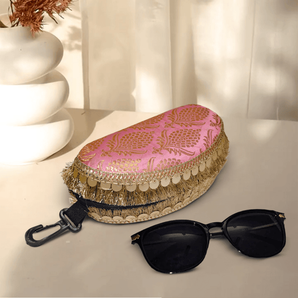 Banarasi Silk Sunglasses Case | Pink - ArtFlyck