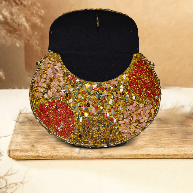 Beaded Druzzy Stone Metal Clutch - ArtFlyck