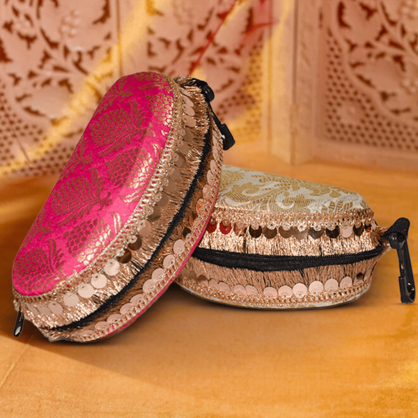 Brocade Silk Mirror Sunglasses Case | Golden - Margenta - ArtFlyck