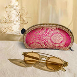 Brocade Silk Mirror Sunglasses Case | Golden - Margenta - ArtFlyck