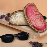 Brocade Silk Mirror Sunglasses Case | Golden - Margenta - ArtFlyck