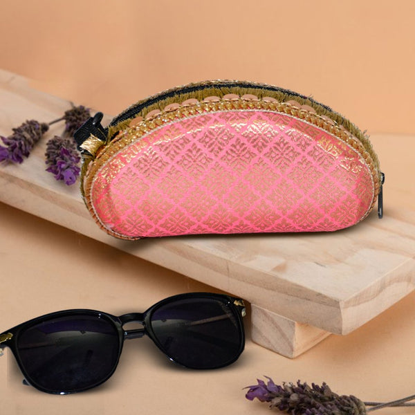 Brocade Silk Sunglasses Case | Golden - Pink - ArtFlyck