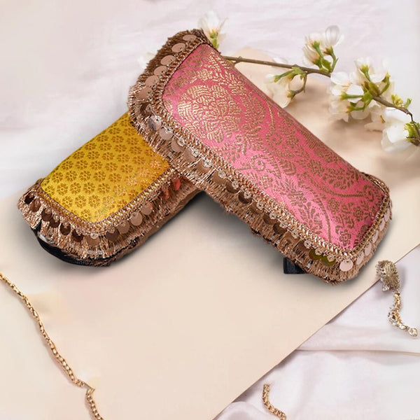 Brocade Silk Sunglasses Case | Pink - Yellow - ArtFlyck