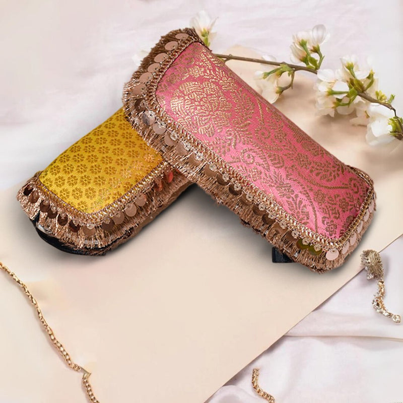 Brocade Silk Sunglasses Case | Pink - Yellow - ArtFlyck