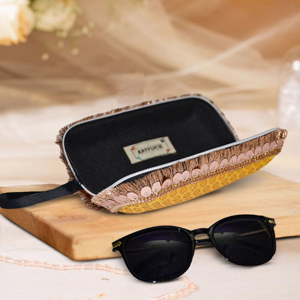 Brocade Silk Sunglasses Case | Yellow - ArtFlyck