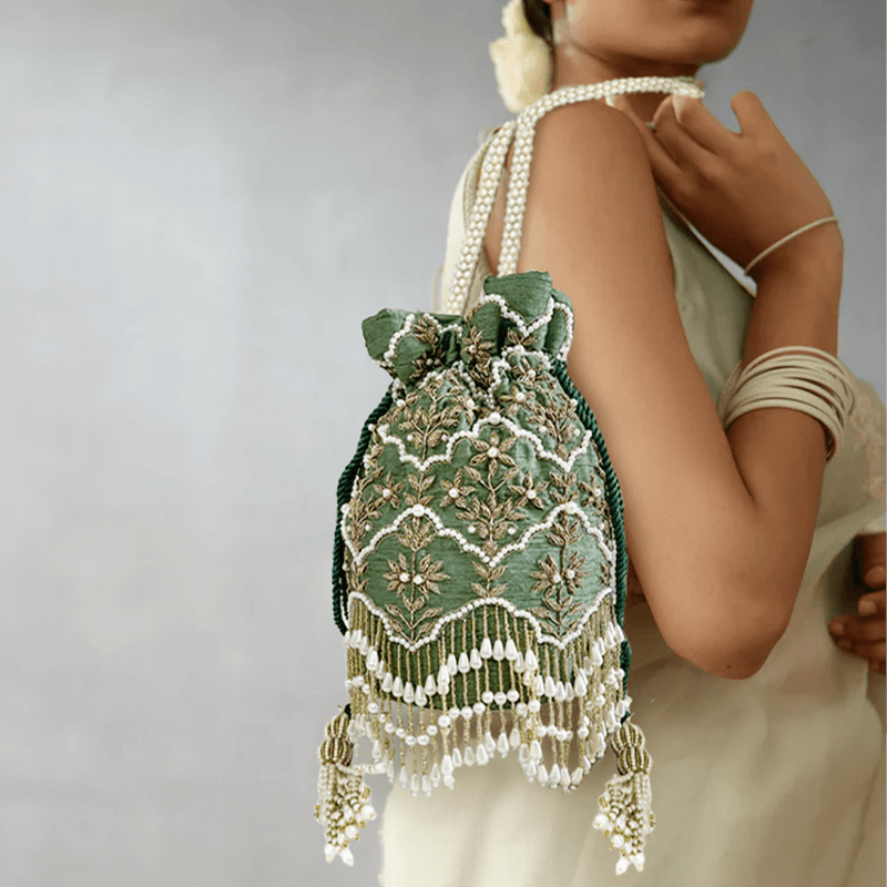 Chand Sage Green Potli | Made to Order - ArtFlyck