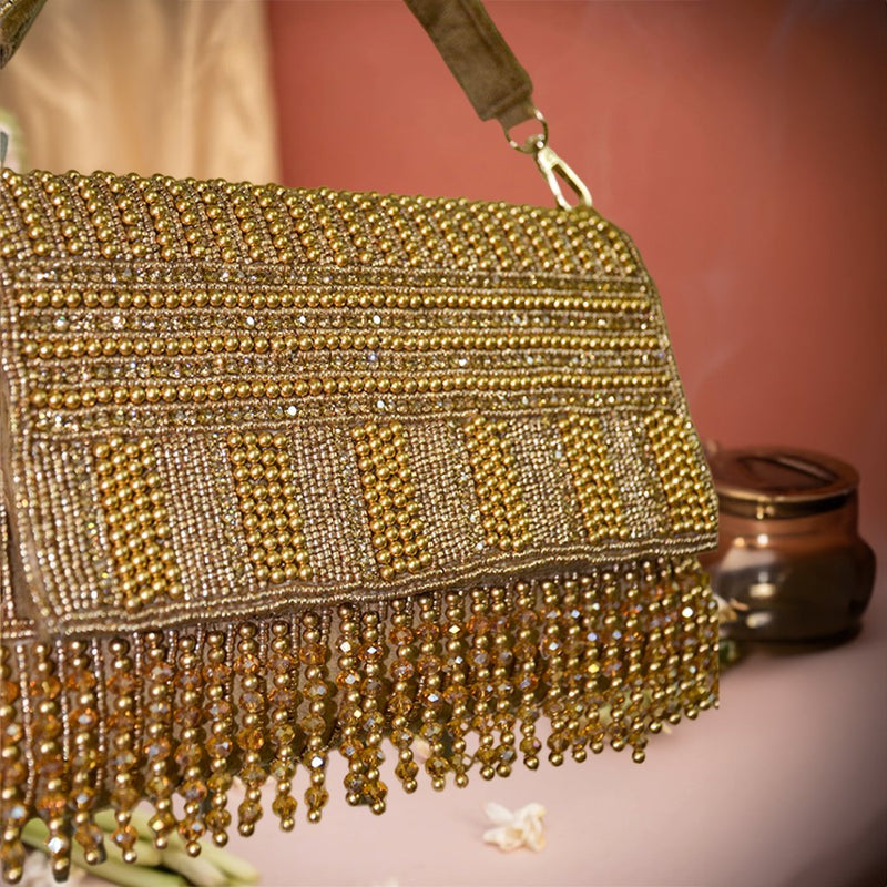 Ibadat Pearl Flap Bag | Golden - ArtFlyck