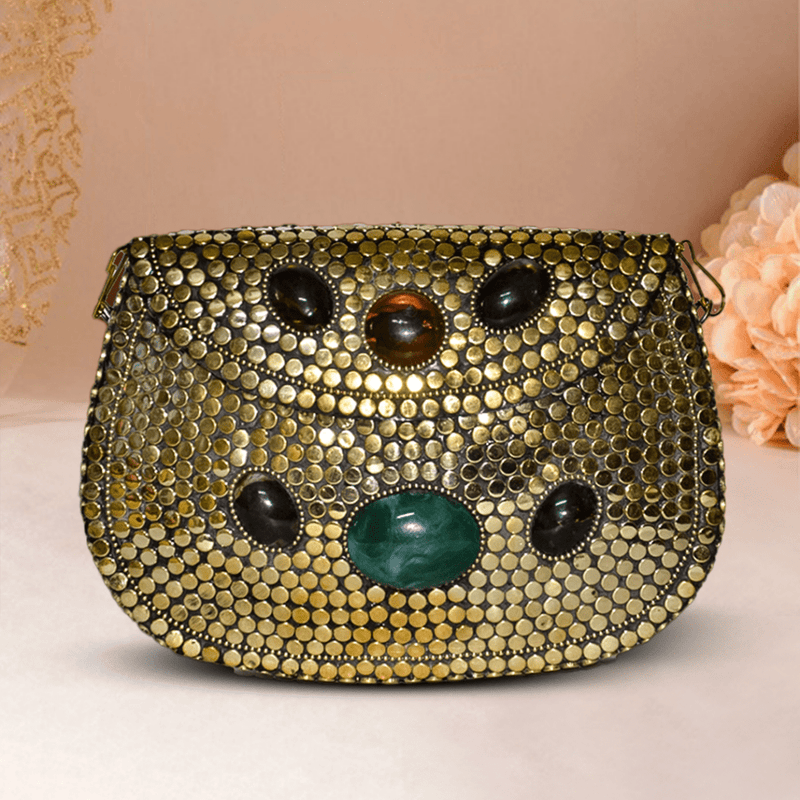 Mosaic Designer Metal Clutch | Golden - ArtFlyck