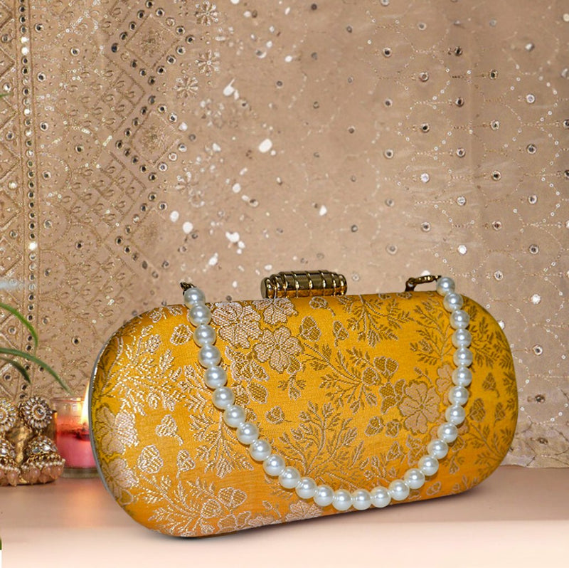 Naaz Banarasi Clutch | Yellow - ArtFlyck