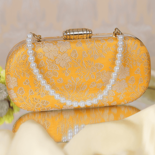 Naaz Banarasi Clutch | Yellow - ArtFlyck