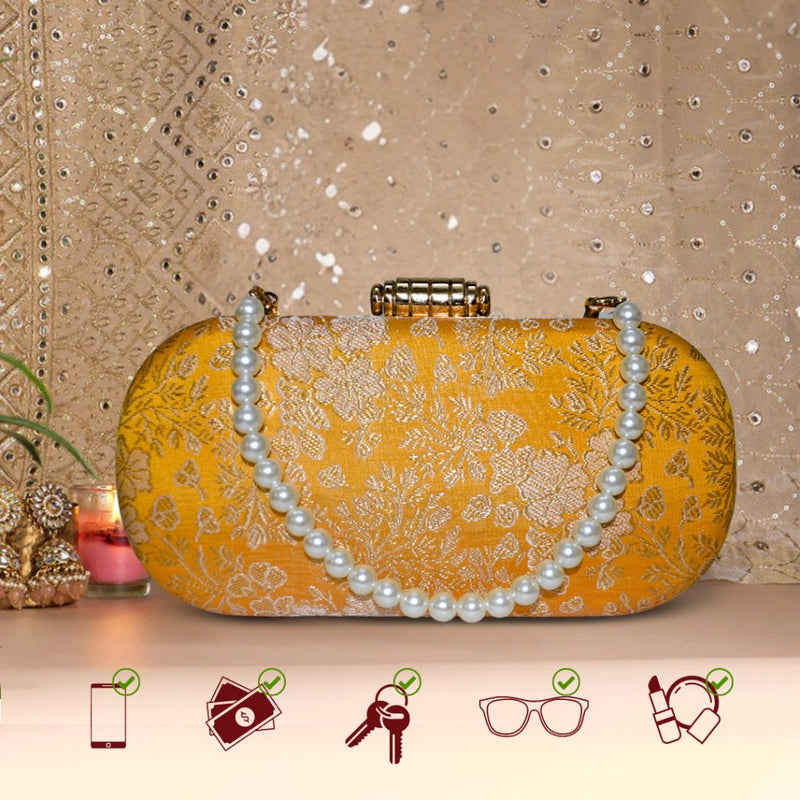 Naaz Banarasi Clutch | Yellow - ArtFlyck