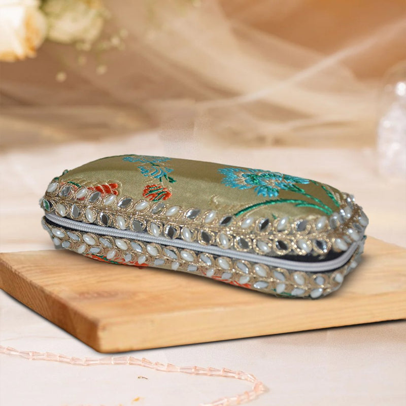 Olive Silk Pearl Sunglasses Case - ArtFlyck