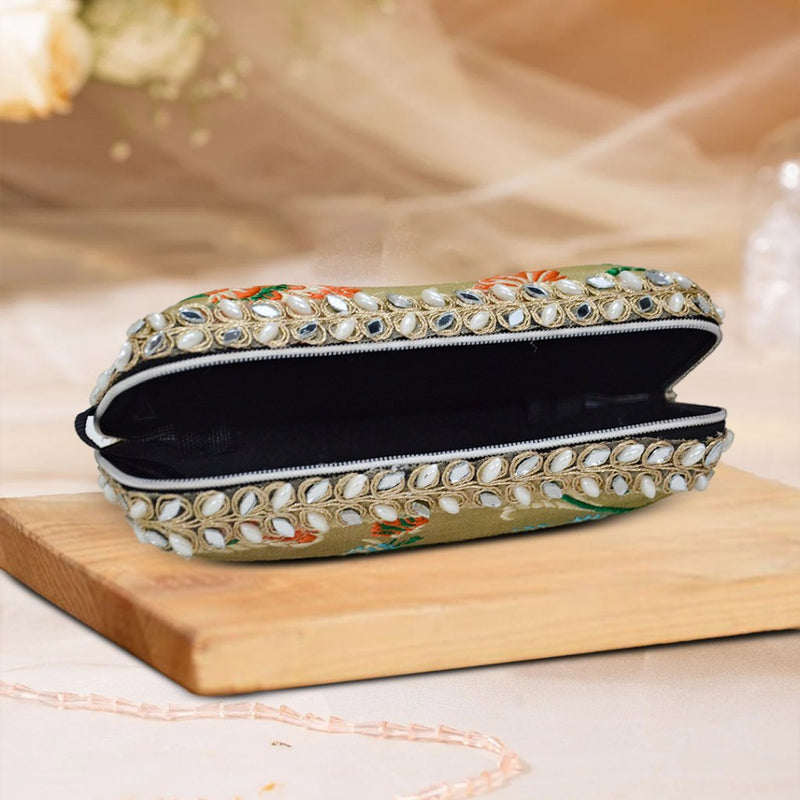 Olive Silk Pearl Sunglasses Case - ArtFlyck