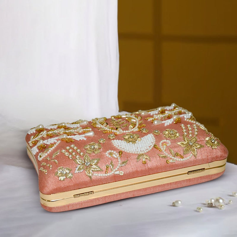 Pillow Zari Clutch | Peach - ArtFlyck