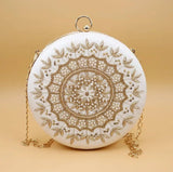 Round Zari Pearl Clutch | Off White - ArtFlyck