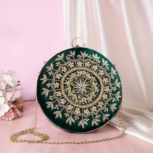 Round Evening Bag - Gems, floral, Gold Handle, Gorgeous – Luxy Moon
